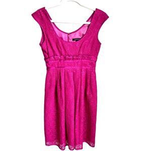 Nanette Lepore 100% Silk Crotchet Cap Sleeve A Line Magenta Pink Dress Size 0
